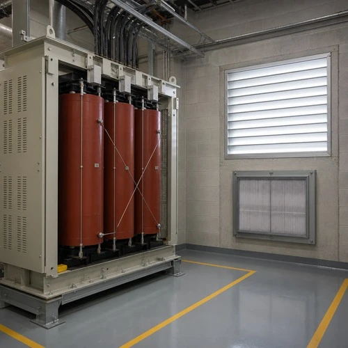 info-1-1 Indoor vs outdoor transformer installation - dry type transformer room with filtered ventilation louvers and a defined airflow path