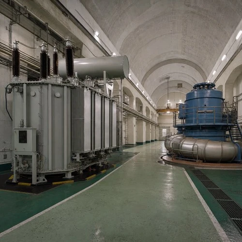 Generator step-up transformer and pump-turbine generator inside an underground hydropower powerhouse
