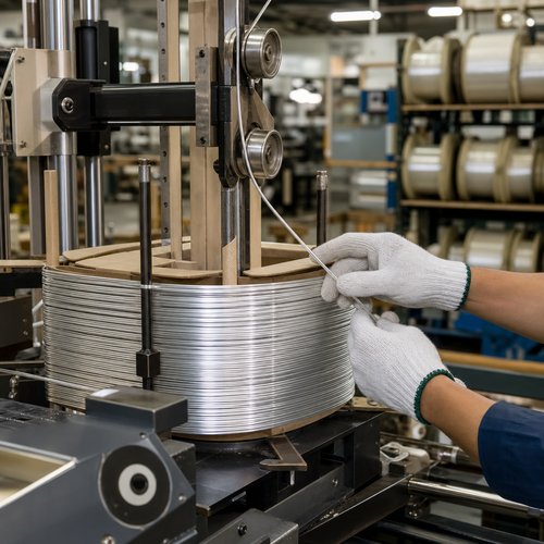 info-1-1 Worker winding an aluminum coil on a CNC winding machine at Ryan Electric factory