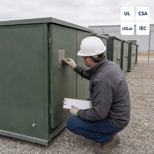 used transformer dealer yard inspection, engineer checking nameplate before purchase